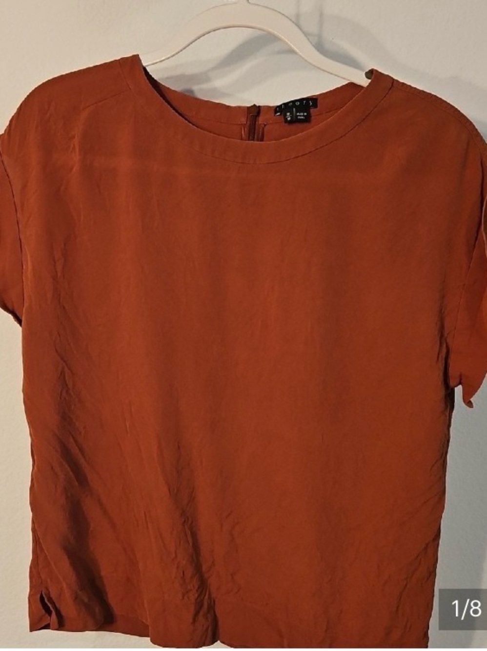 Theory Burnt Orange Short-Sleeve Blouse Sz M